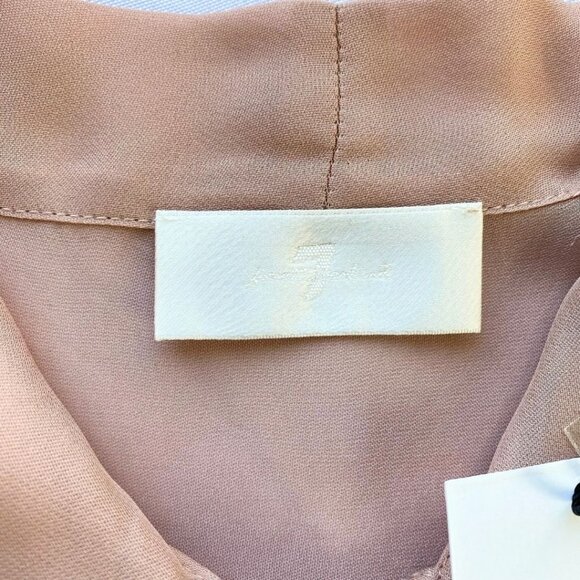 NWT 7 FOR ALL MANKIND SILK BLEND BLUSH PINK TIE-NECK SHEER BLOUSE - L - Picture 8 of 12